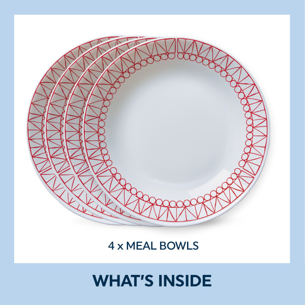 Everyday 21.6cm Meal Bowl 4pk Graphic Stitch