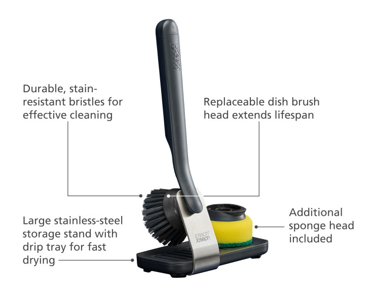 SinkTech Dish brush and sponge set with large stainless-steel storage stand