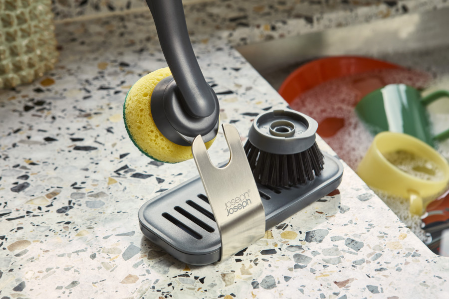 SinkTech Dish brush and sponge set with large stainless-steel storage stand