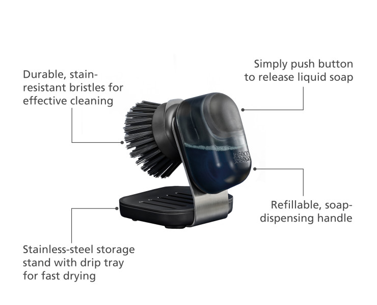 SinkTech Soap-dispensing palm brush with stainless-steel storage stand