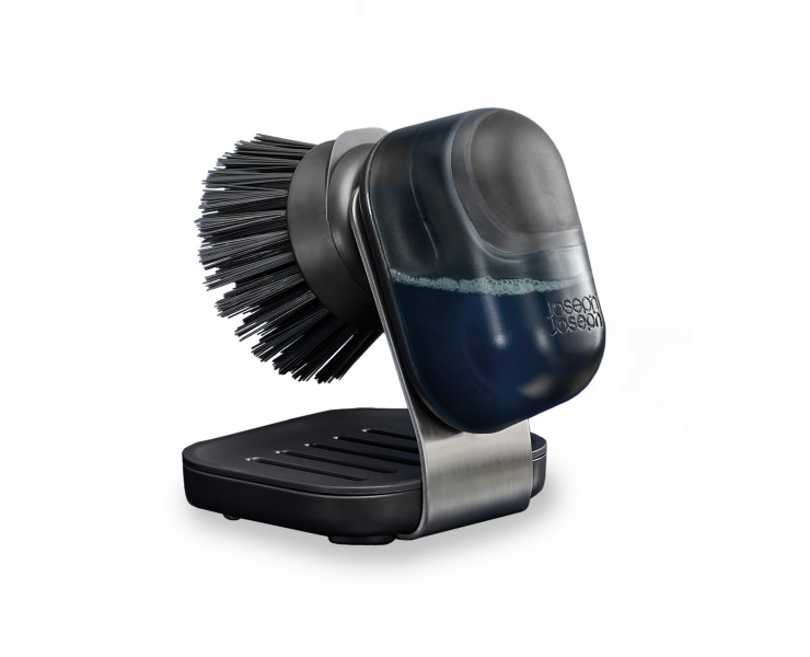 SinkTech Soap-dispensing palm brush with stainless-steel storage stand