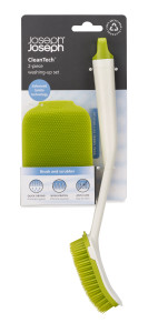 CleanTech Washing-up Brush & Scrubber Set; White / Green - Clearance