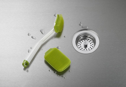 CleanTech Washing-up Brush & Scrubber Set; White / Green - Clearance