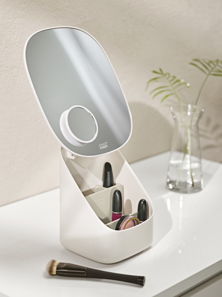 Viva Pedestal Mirror with Cosmetic Storage - Shell