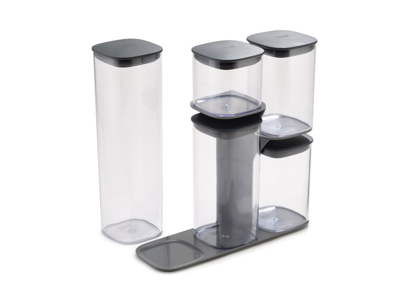 Podium 5-piece storage jar set with stand - Grey