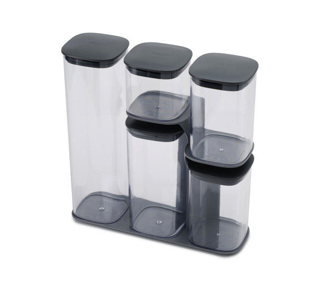 Podium 5-piece storage jar set with stand - Grey