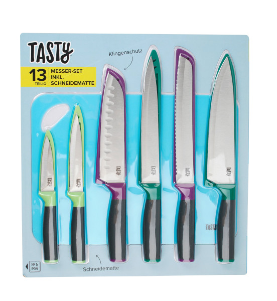 Tasty 13 Piece Knife Set with Cutting Mat  - Clearance
