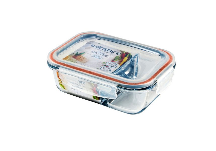 Rectangle Glass Container with 2 Dividers 600ml