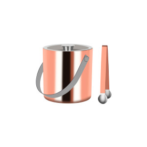 Double Wall Ice Bucket with Tongs - Rose Gold