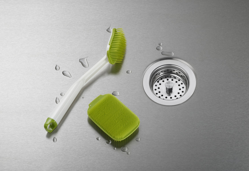 CleanTech Washing-up Brush & Scrubber Set; White / Green - Clearance
