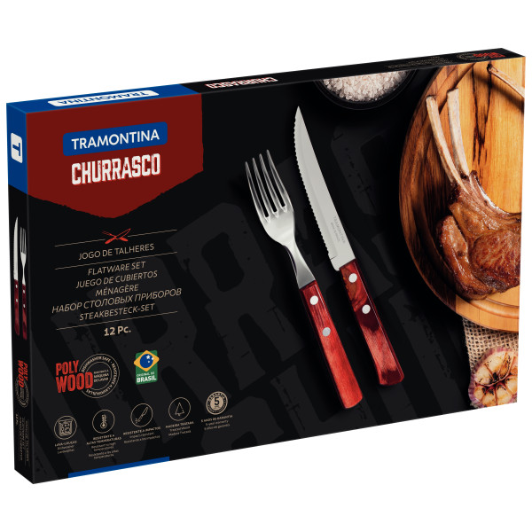 Churrasco Steak Knife Polywood Traditional Steak Set Red 12pc