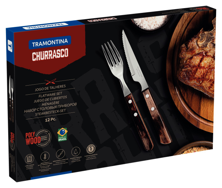 Churrasco Spanish Steak Cutlery 12 Piece Set - Brown