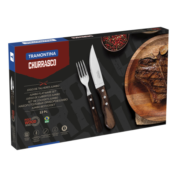 Churrasco Jumbo Steak Cutlery 12 Piece Set  - Brown