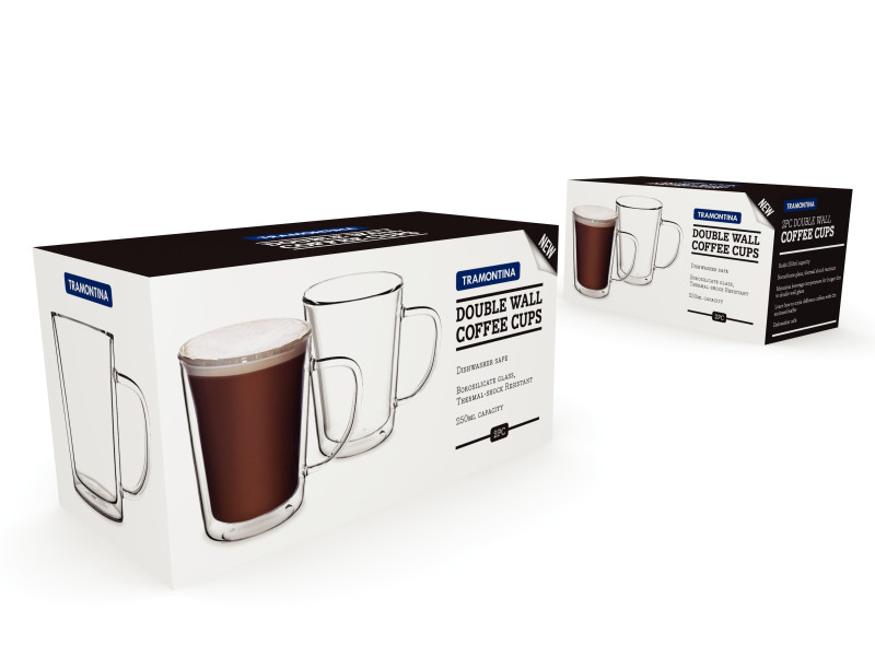 Double Wall Coffee Cup With Handle 250ml - Set 2